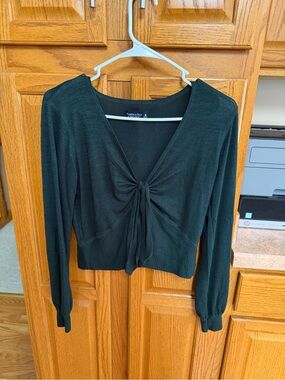 Abercrombie & Fitch Women's Dark Green Tie-Front Long Sleeve Top